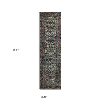 8' Blue And Purple Oriental Runner Rug