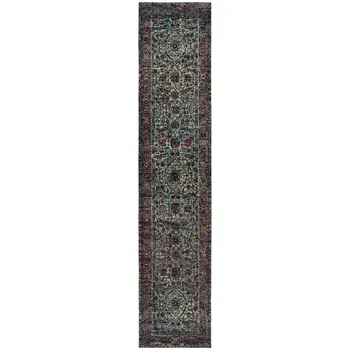 12' Blue And Purple Oriental Runner Rug