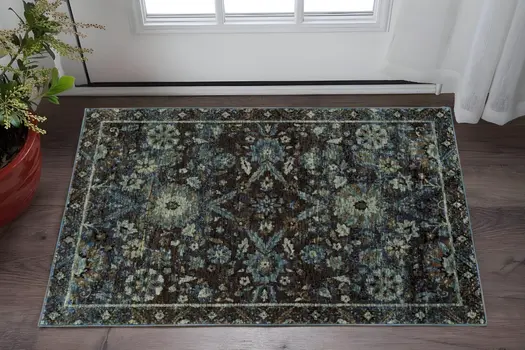 2' X 3' Navy Blue Oriental Power Loom Area Rug