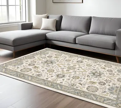 10' X 13' Gray and Ivory Oriental Power Loom Area Rug