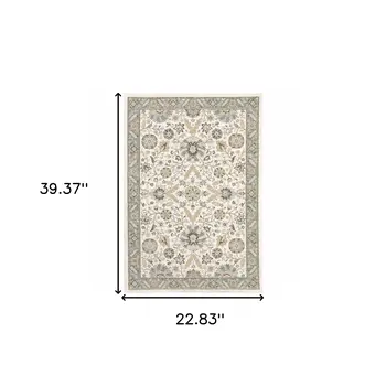 2' X 3' Stone And Ivory Oriental Area Rug