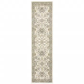 8' Gray And Ivory Oriental Runner Rug