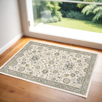 3' X 5' Stone And Ivory Oriental Area Rug
