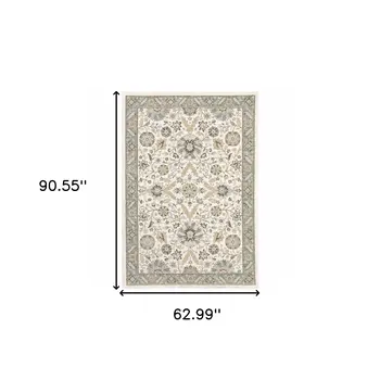 5' X 7' Stone And Ivory Oriental Area Rug