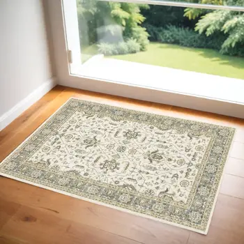 2' X 3' Ivory And Blue Oriental Area Rug