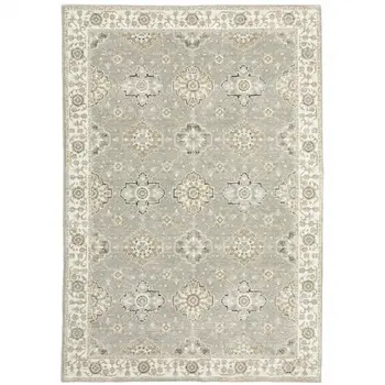 10' X 13' Gray and Ivory Oriental Power Loom Area Rug