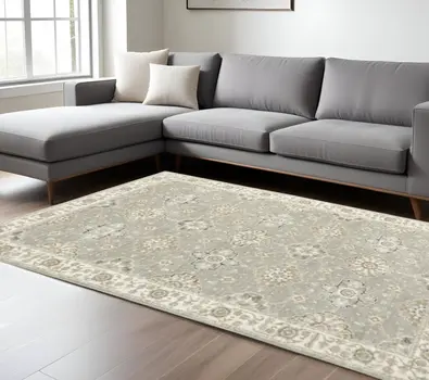 10' X 13' Gray and Ivory Oriental Power Loom Area Rug