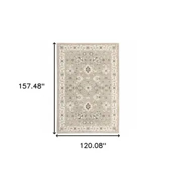 10' X 13' Beige and Ivory Oriental Power Loom Area Rug