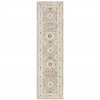 8' Beige And Ivory Oriental Runner Rug