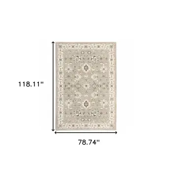 7' X 10' Beige and Ivory Oriental Power Loom Area Rug