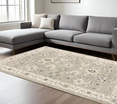 9' X 12' Beige and Ivory Oriental Power Loom Area Rug