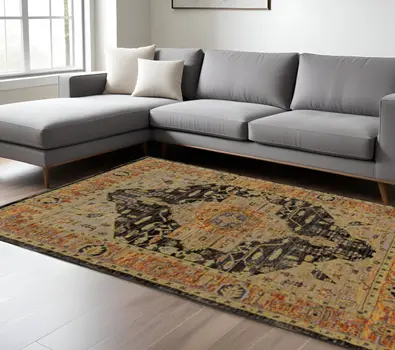 8' X 11' Black and Gold Oriental Power Loom Area Rug