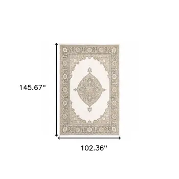 9' X 12' Beige and Ivory Oriental Power Loom Area Rug