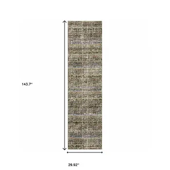 12' Green And Ivory Abstract Runner Rug