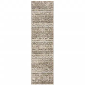 12' Ivory And Gray Abstract Runner Rug