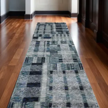 12' Blue Geometric Runner Rug