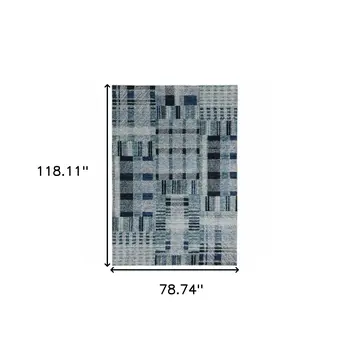 7' X 10' Blue Geometric Power Loom Area Rug
