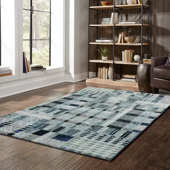 8' X 11' Blue Geometric Power Loom Area Rug