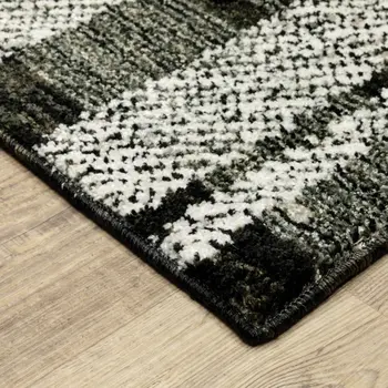 12' Black Gray And Ivory Geometric Runner Rug