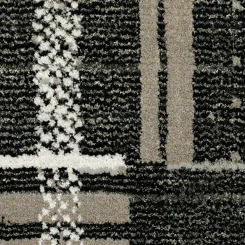 12' Black Gray And Ivory Geometric Runner Rug