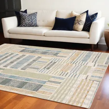 8' X 11' Blue And Green Geometric Area Rug