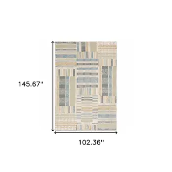 9' X 12' Blue And Green Geometric Area Rug