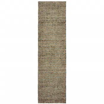 12' Blue And Gold Geometric Distressed Runner Rug