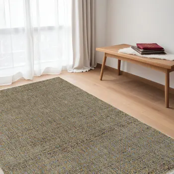 5' X 7' Blue And Gold Geometric Distressed Area Rug
