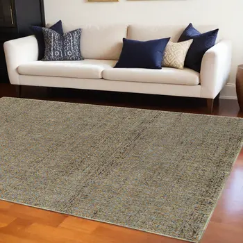 8' X 11' Blue And Gold Geometric Distressed Area Rug