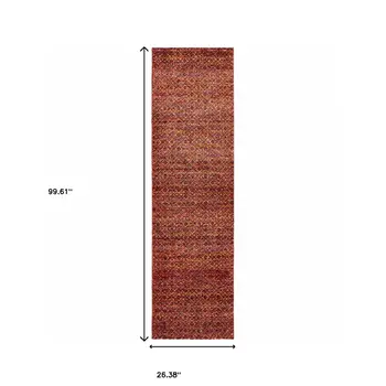 8' Red And Rust Geometric Distressed Runner Rug