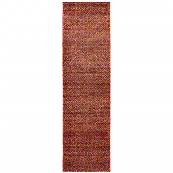 12' Red Gold And Blue Geometric Runner Rug