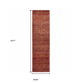 12' Red Gold And Blue Geometric Runner Rug