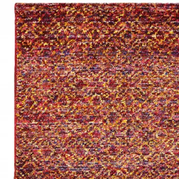 12' Red Gold And Blue Geometric Runner Rug