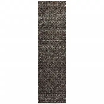 12' Charcoal Gray And Brown Geometric Runner Rug