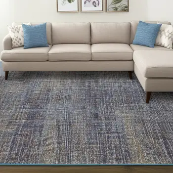 8' X 11' Blue and Ivory Power Loom Area Rug