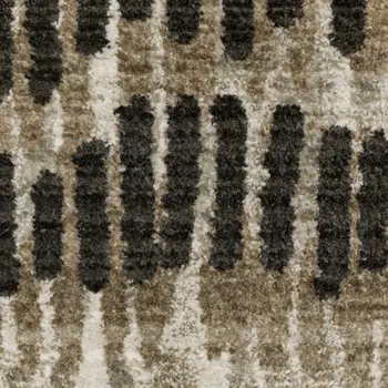 4' X 6' Beige Ivory Charcoal Brown Tan And Grey Abstract Power Loom Stain Resistant Area Rug With Fringe