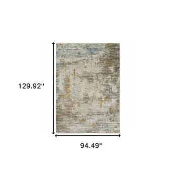 8' X 11' Beige Grey Brown Gold Red And Blue Abstract Power Loom Stain Resistant Area Rug With Fringe