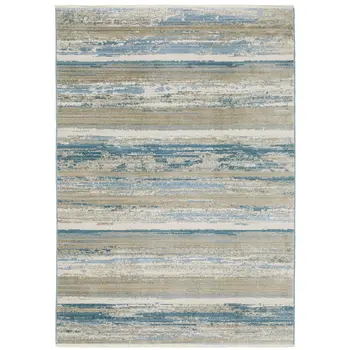 8' Blue And Beige Abstract Distressed Runner Rug With Fringe
