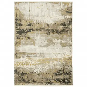 7' X 10' Gray and Black Abstract Power Loom Area Rug With Fringe
