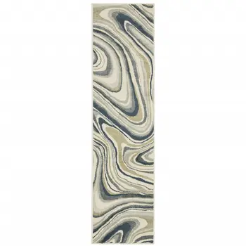 2' X 8' Gray And Ivory Abstract Power Loom Runner Rug