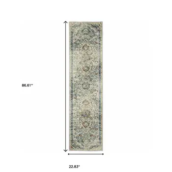 2' X 8' Blue Beige Rust Gold And Teal Oriental Power Loom Stain Resistant Runner Rug
