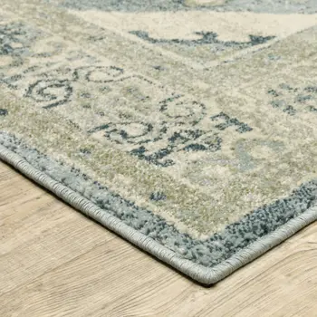 7' Blue And Beige Oriental Distressed Runner Rug