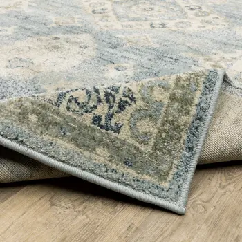 7' Blue And Beige Oriental Distressed Runner Rug