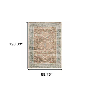 7' X 10' Blue and Ivory Oriental Non Skid Area Rug