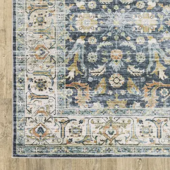 5' X 7' Blue Gold Rust Ivory And Olive Oriental Printed Stain Resistant Non Skid Area Rug