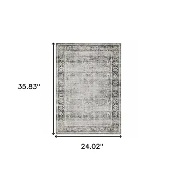 2' X 3' Charcoal Grey Salmon And Ivory Oriental Printed Stain Resistant Non Skid Area Rug