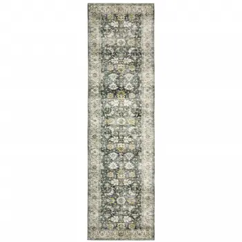8' Charcoal Oriental Printed Non Skid Runner Rug
