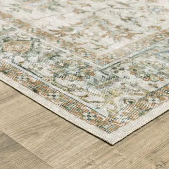 2' X 8' Grey Orange Blue Gold Green And Rust Oriental Printed Stain Resistant Non Skid Runner Rug