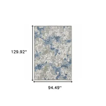 8' X 11' Grey Blue Ivory Navy Beige And Brown Abstract Power Loom Stain Resistant Area Rug