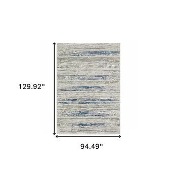 8' X 11' Blue Ivory Grey Light Blue And Brown Abstract Power Loom Stain Resistant Area Rug